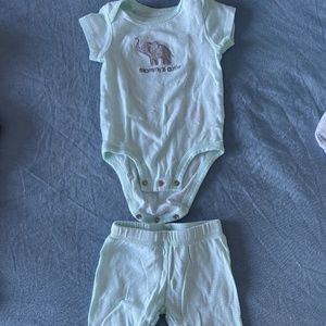 Preemie Male Green and White Onesie